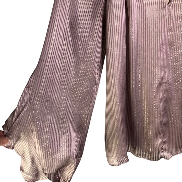 Alice & Trixie by Angela George Top Womens XS Metallic Pink V-Neck Ruffle Sleeve - Picture 5 of 8